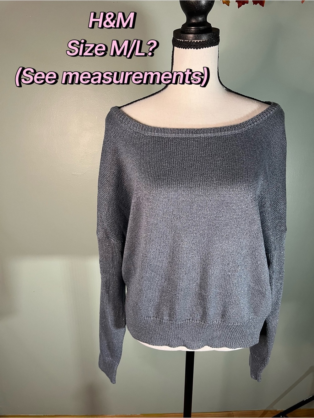 H&M Blue/Gray Silver Shiny Scoop Neck Sweater- See Measurements